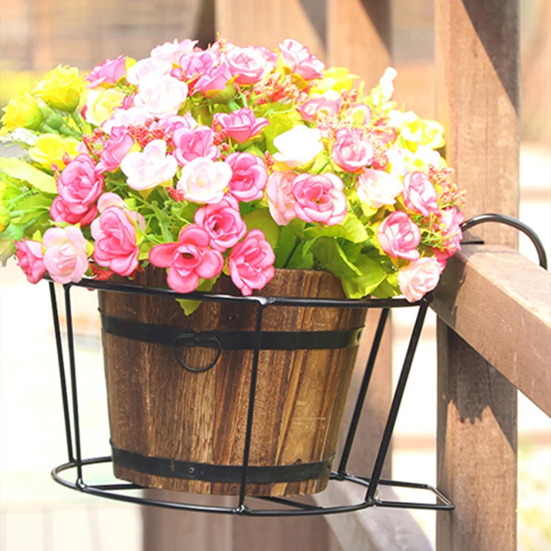 Outdoor Hanging Basket Plant Iron Racks Garden Decoration Fence Balcony Round Flower Pots Hanging Planter Stand Holder thumbnail 4