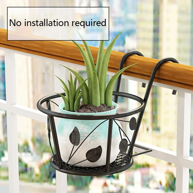Outdoor Hanging Basket Plant Iron Racks Garden Decoration Fence Balcony Round Flower Pots Hanging Planter Stand Holder thumbnail 2