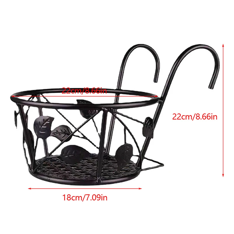 Outdoor Hanging Basket Plant Iron Racks Garden Decoration Fence Balcony Round Flower Pots Hanging Planter Stand Holder thumbnail 6