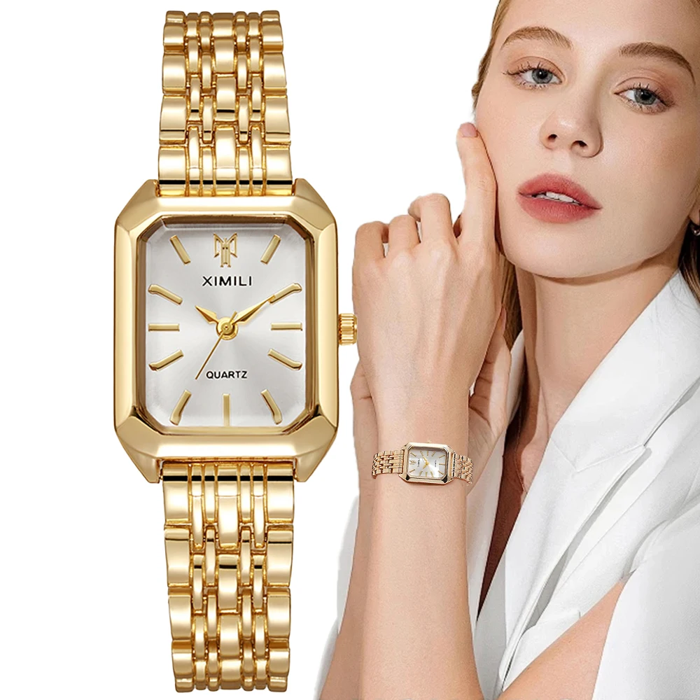 Ladies Watch Luxury Gold Square Simple Luxury Quartz Watch Fashion Stainless Steel Women's Business Clock Dress Gift Watches thumbnail 2