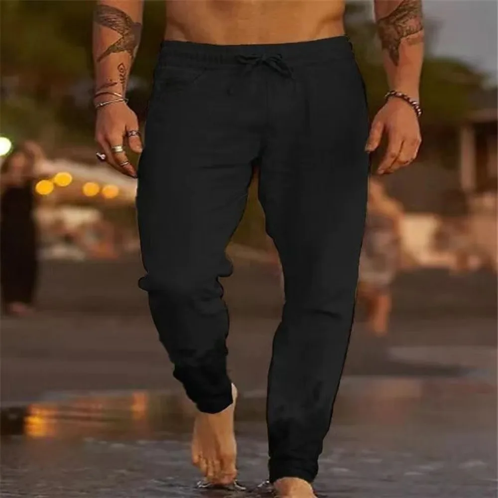 Men's Beach Pants Joggers Streetwear Cotton Linen Sweatpants Casual Pants Hawaiian Vacation Loose Summer Straight Pants Male thumbnail 3