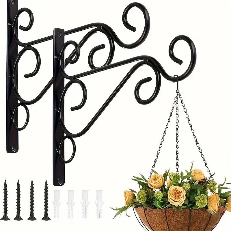 2pcs Outdoor Hanging Plant Stand, Wall Iron Hook, Outdoor Flower Pot Hook Decoration, Wall Mounted Hooks Wall Planter Pendant, thumbnail 2