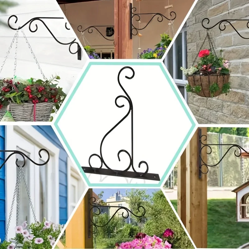2pcs Outdoor Hanging Plant Stand, Wall Iron Hook, Outdoor Flower Pot Hook Decoration, Wall Mounted Hooks Wall Planter Pendant, thumbnail 6
