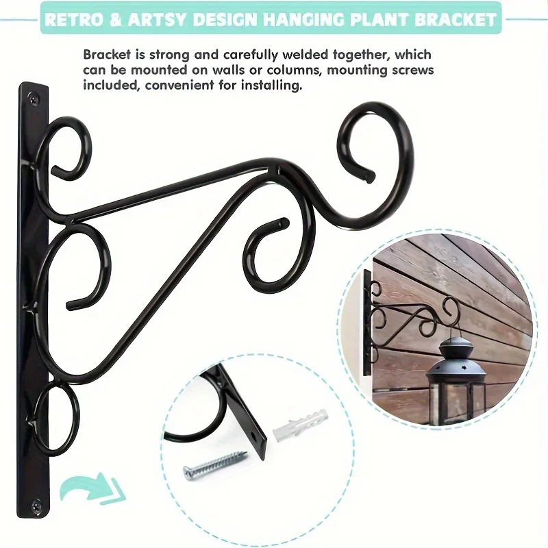 2pcs Outdoor Hanging Plant Stand, Wall Iron Hook, Outdoor Flower Pot Hook Decoration, Wall Mounted Hooks Wall Planter Pendant, thumbnail 3