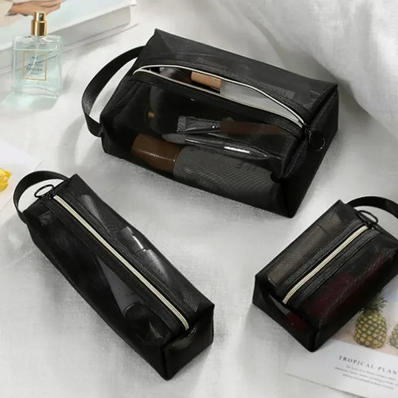 Mesh Transparent Cosmetic Bag Portable Black Travel Storage Bags Women Lipstick Storage Pouch
