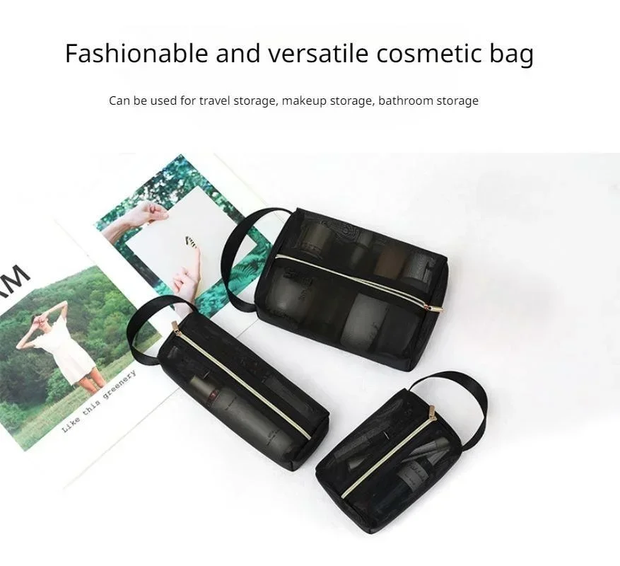 Mesh Transparent Cosmetic Bag Portable Black Travel Storage Bags Women Lipstick Storage Pouch thumbnail 2