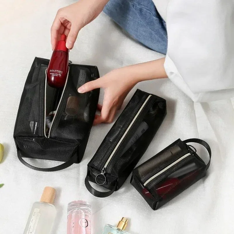 Mesh Transparent Cosmetic Bag Portable Black Travel Storage Bags Women Lipstick Storage Pouch thumbnail 5