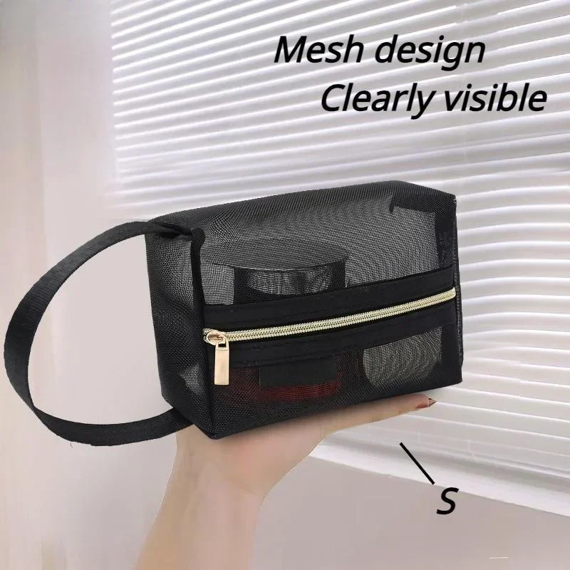 Mesh Transparent Cosmetic Bag Portable Black Travel Storage Bags Women Lipstick Storage Pouch thumbnail 3