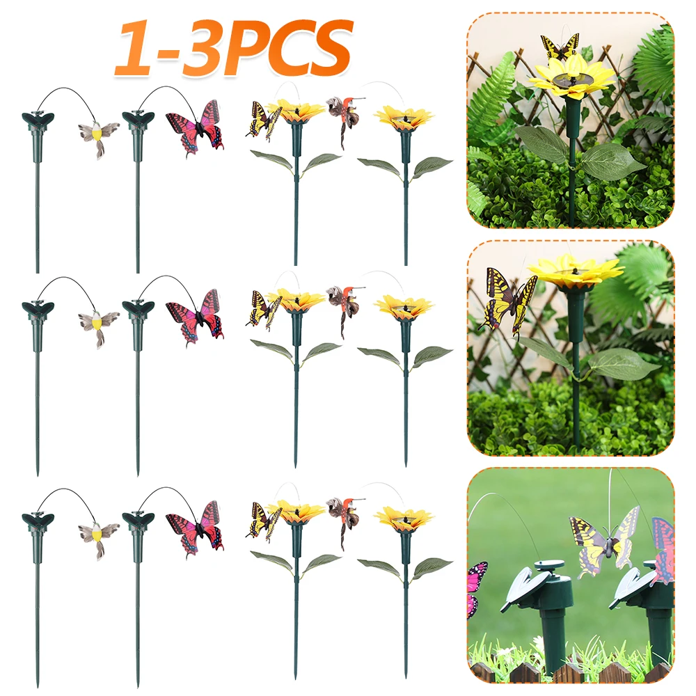 1-3PCS Solar Powered Flying Wobble Butterfly Ornament Durable Garden Dancing Fluttering Butterfly Humming Bird Stake Lawn Decor thumbnail 2