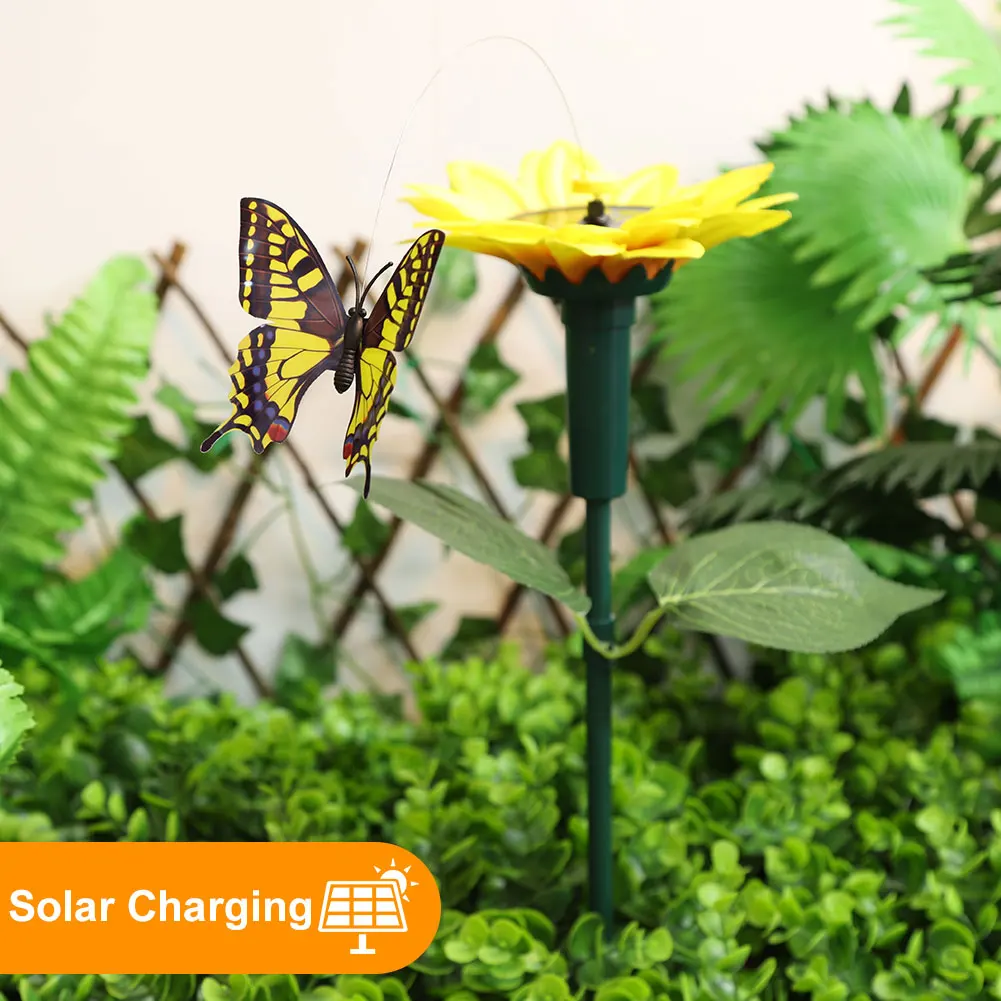 1-3PCS Solar Powered Flying Wobble Butterfly Ornament Durable Garden Dancing Fluttering Butterfly Humming Bird Stake Lawn Decor thumbnail 4