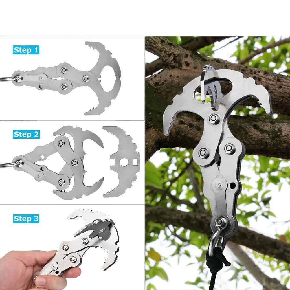 Folding Gravity Grab Hook Outdoor Rock Climbing Rescue Claw Survival Mountaineering Hook Tool Multifunctional Stainless Steel thumbnail 3
