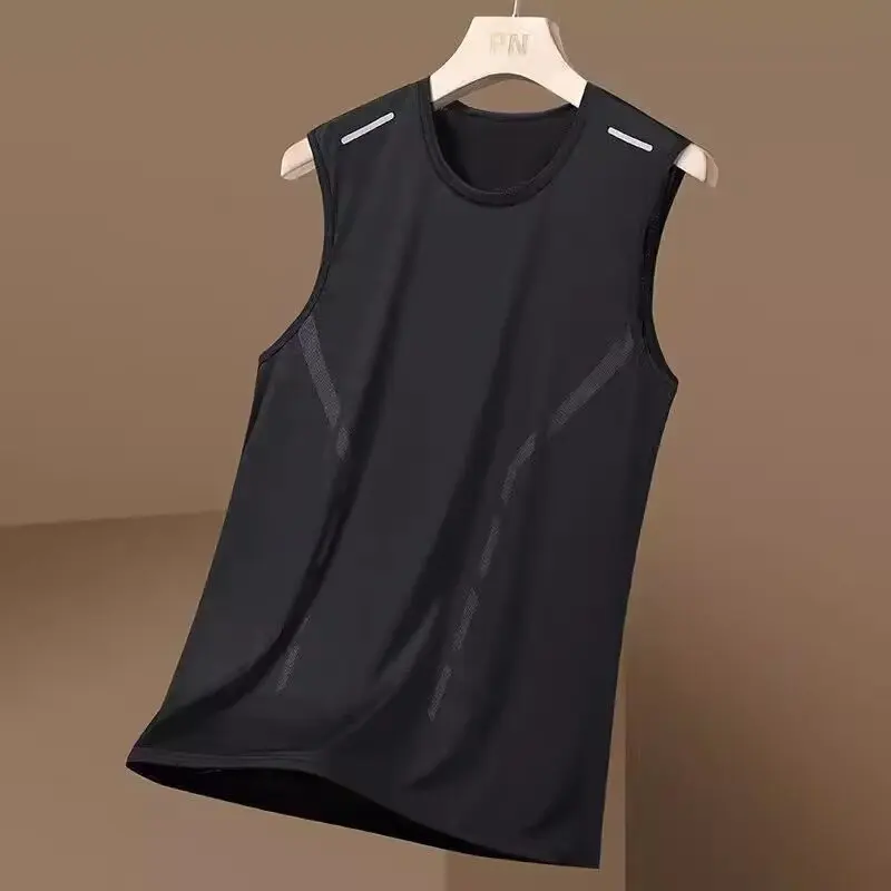 Tank Top Men's Trendy Thin Breathable Quick Drying Sports Casual Wide Shoulder Men's Round Neck Sleeveless T-shirt Trendy thumbnail 4