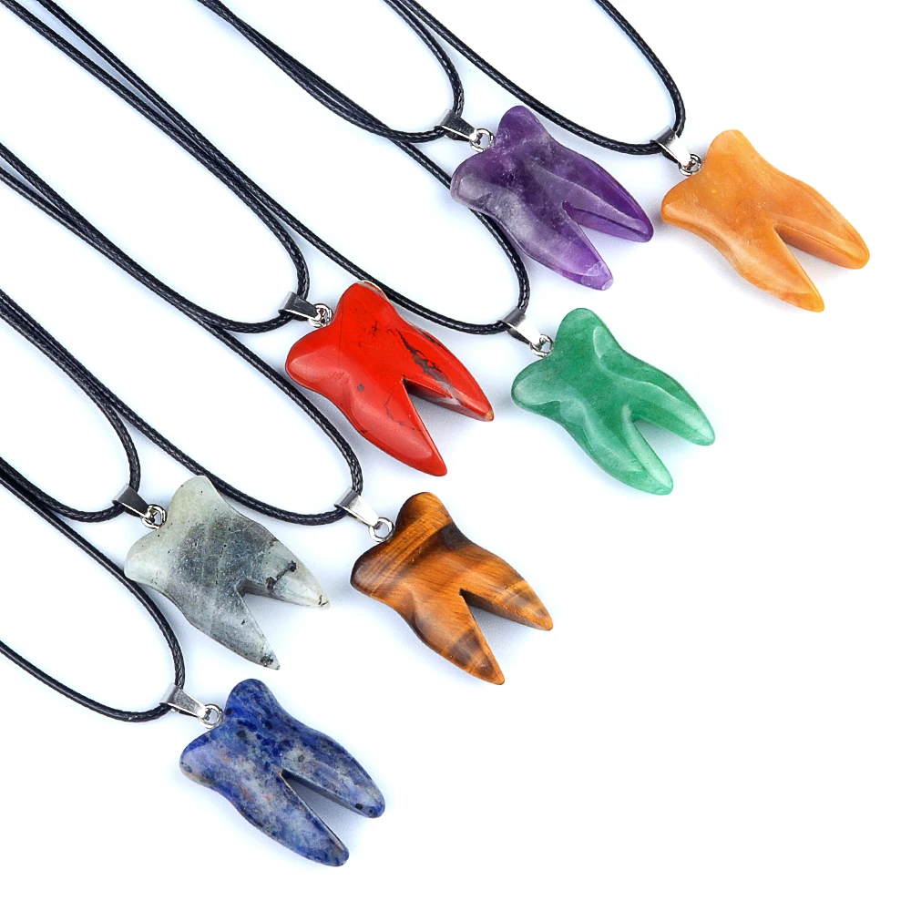 32x20mm Cute Tooth Shape Pendant Natural Stone Crystal Rose Quartz Charms for Jewelry Making DIY Necklace Earrings Accessories thumbnail 4