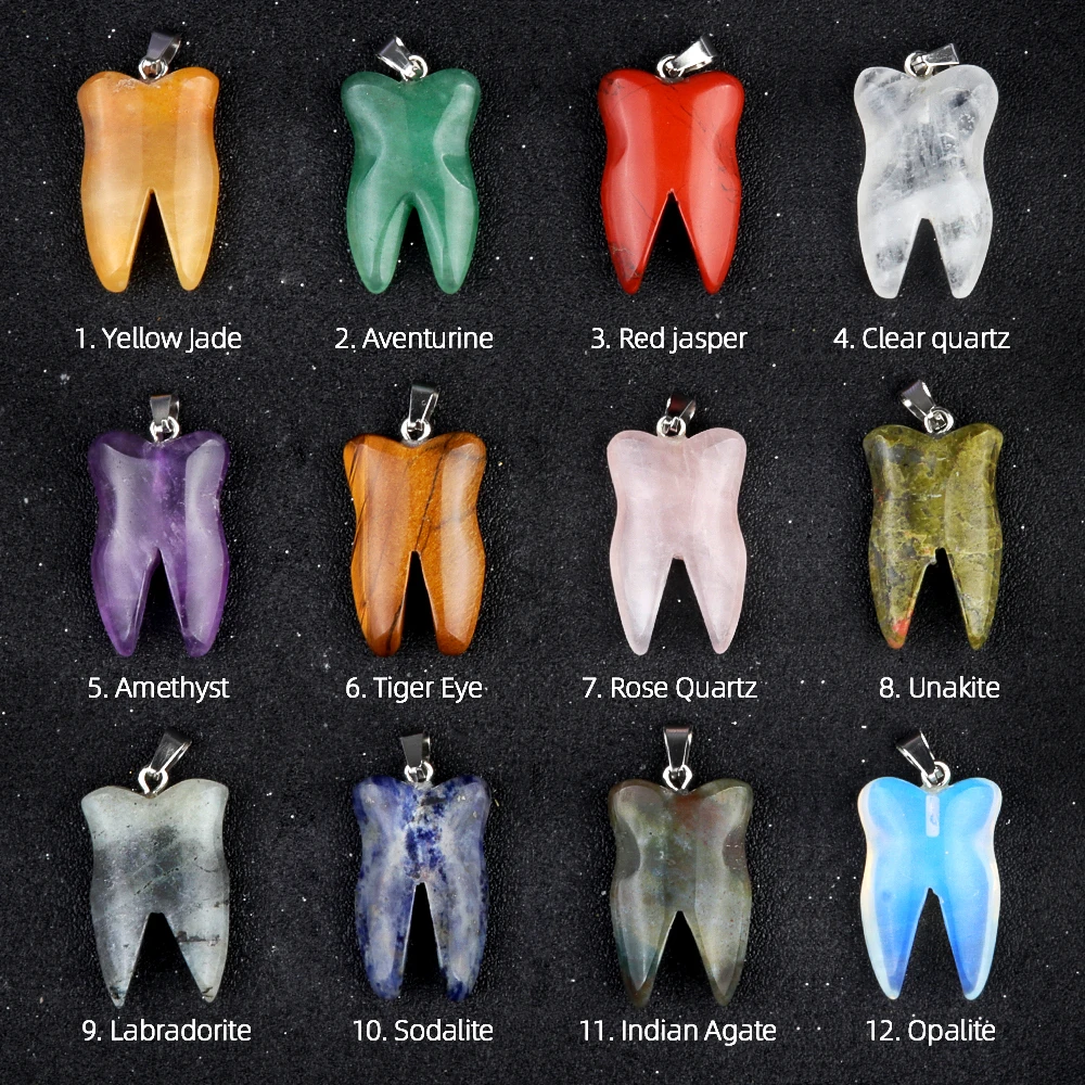 32x20mm Cute Tooth Shape Pendant Natural Stone Crystal Rose Quartz Charms for Jewelry Making DIY Necklace Earrings Accessories thumbnail 3