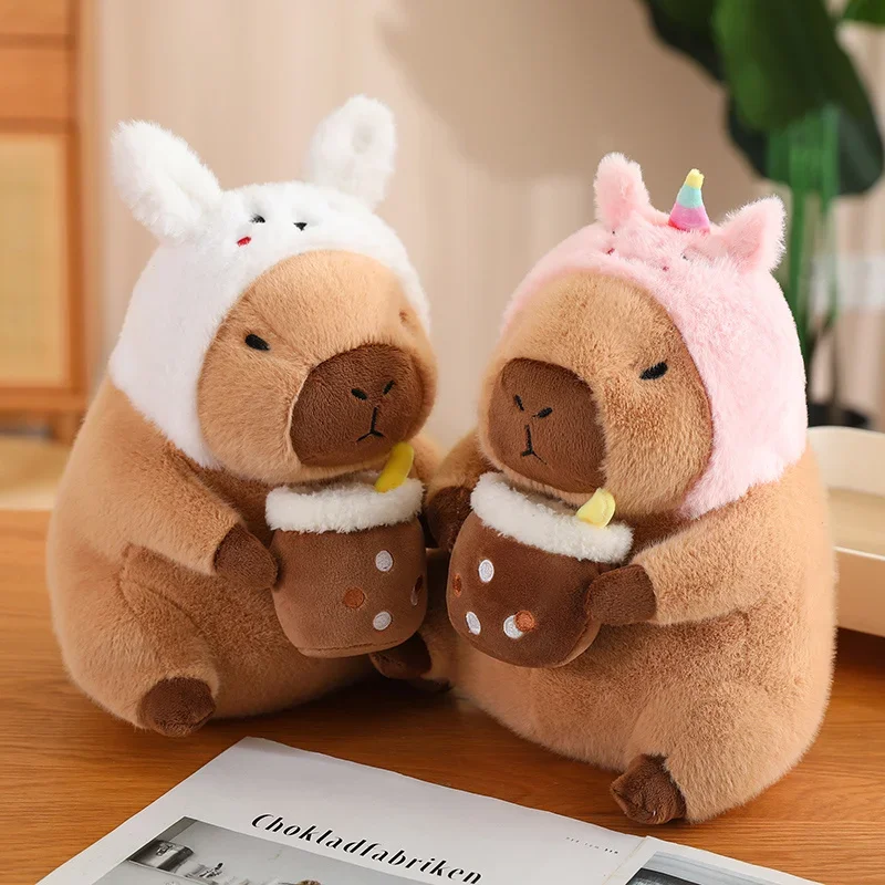 Capybara Plush Toy Simulation Capibara Cosplay Unicorn Dinosaur Dress Boba Bread Fruit Food Decor Birds Bubble Stuffed Animals thumbnail 4