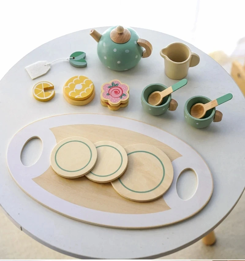 Wooden Afternoon Tea Set Toy Pretend Play Food Learning Role Play Game Early Educational Toys for Toddlers Girls Boys Kids Gifts thumbnail 3