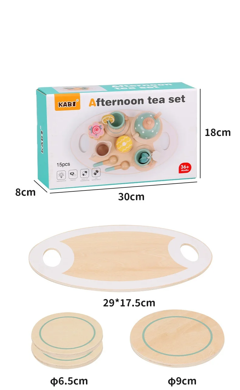 Wooden Afternoon Tea Set Toy Pretend Play Food Learning Role Play Game Early Educational Toys for Toddlers Girls Boys Kids Gifts thumbnail 6