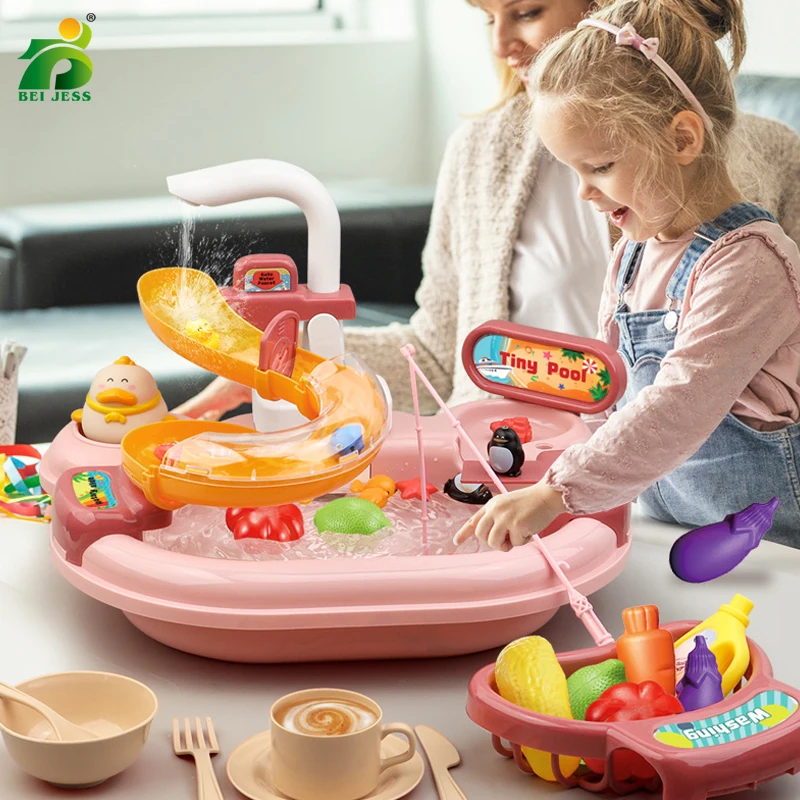 Children Electric Toy Sink Disheswash Water Simulation Food Fruit Kitchen Pretend Play Magnet Fishing Kids Education Toy Girl thumbnail 2