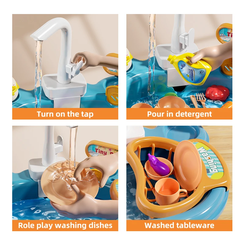 Children Electric Toy Sink Disheswash Water Simulation Food Fruit Kitchen Pretend Play Magnet Fishing Kids Education Toy Girl thumbnail 6