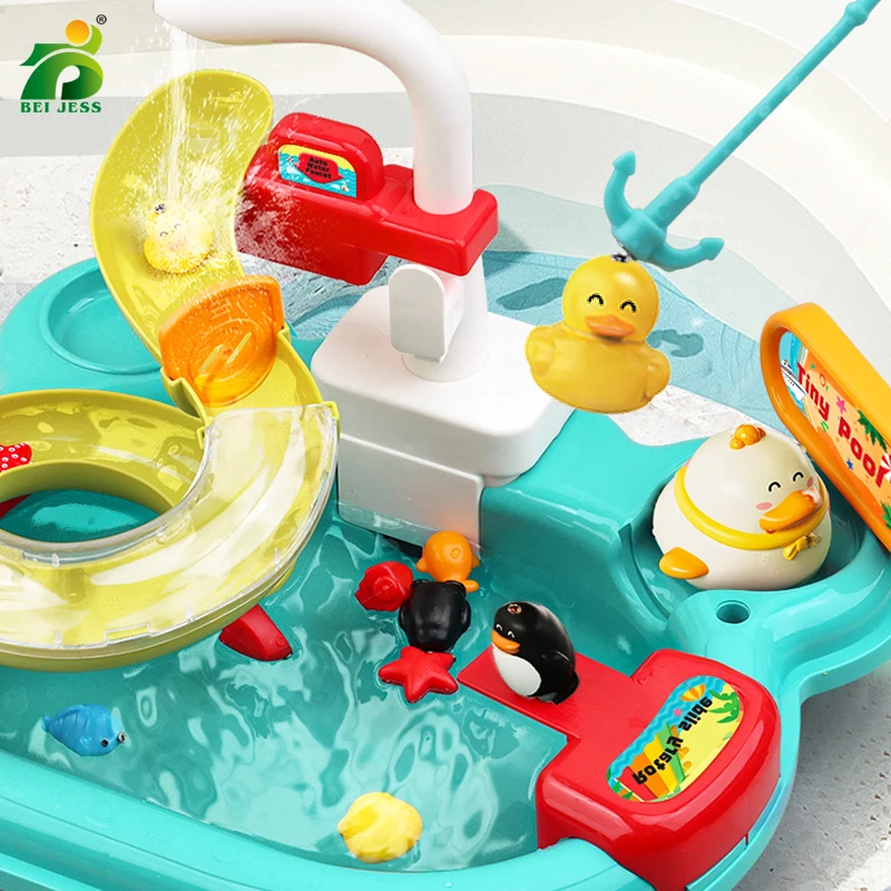Children Electric Toy Sink Disheswash Water Simulation Food Fruit Kitchen Pretend Play Magnet Fishing Kids Education Toy Girl thumbnail 4
