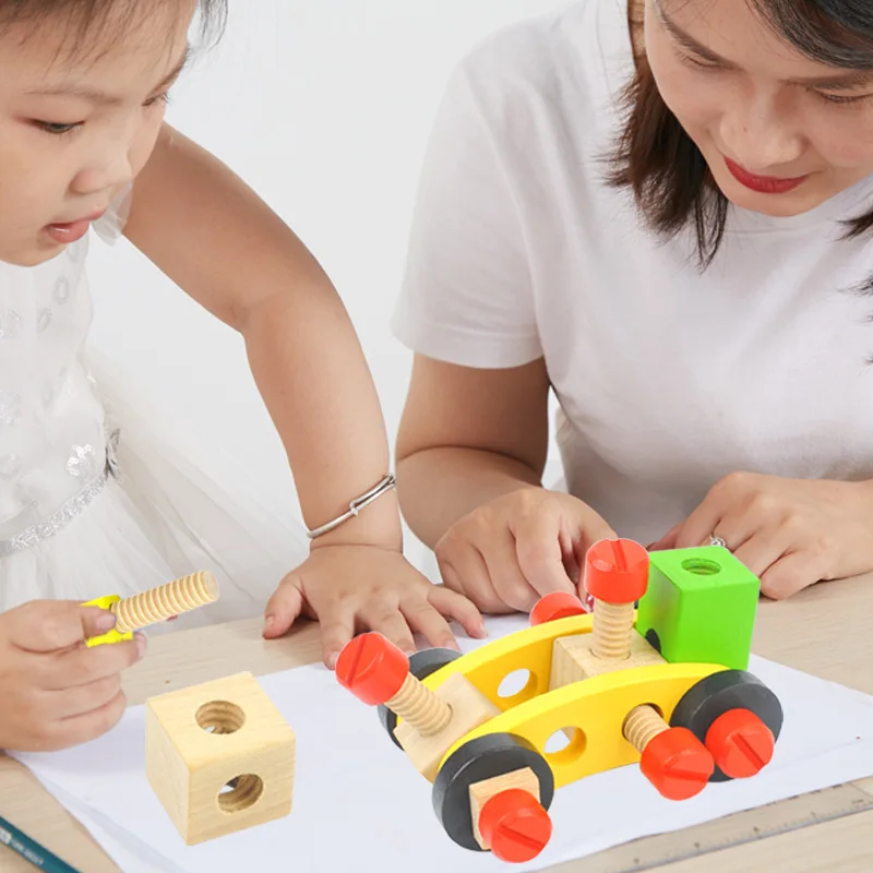 Educational Montessori Kids Toys Plastic Wooden Toolbox Pretend Play Set Children Nut Screw Assembly Simulation Carpenter Tool thumbnail 2