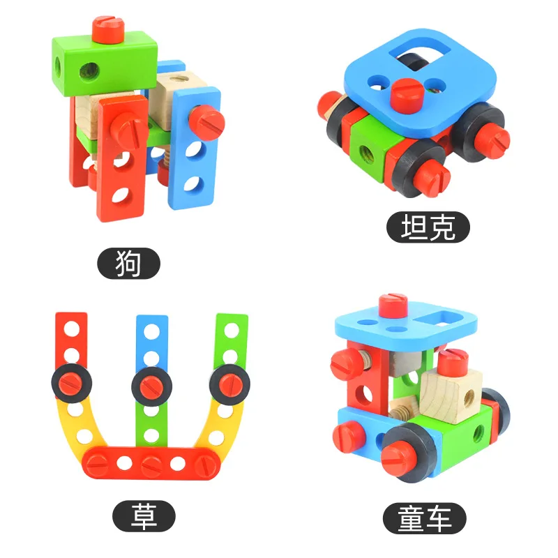 Educational Montessori Kids Toys Plastic Wooden Toolbox Pretend Play Set Children Nut Screw Assembly Simulation Carpenter Tool thumbnail 3
