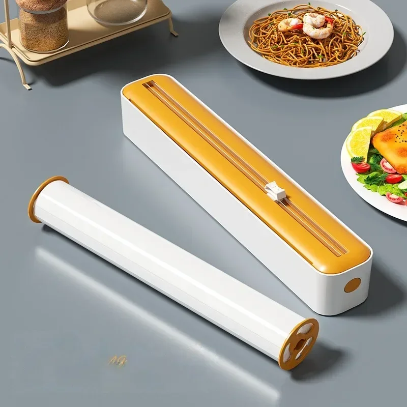 2 in 1 Food Film Dispenser Wrap Dispenser with Cutter Storage Box Aluminum Foil Stretch Film Cutter Wall Shelf Kitchen Organizer thumbnail 4