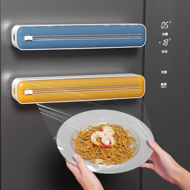 2 in 1 Food Film Dispenser Wrap Dispenser with Cutter Storage Box Aluminum Foil Stretch Film Cutter Wall Shelf Kitchen Organizer thumbnail 5