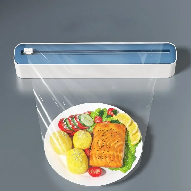 2 in 1 Food Film Dispenser Wrap Dispenser with Cutter Storage Box Aluminum Foil Stretch Film Cutter Wall Shelf Kitchen Organizer thumbnail 6