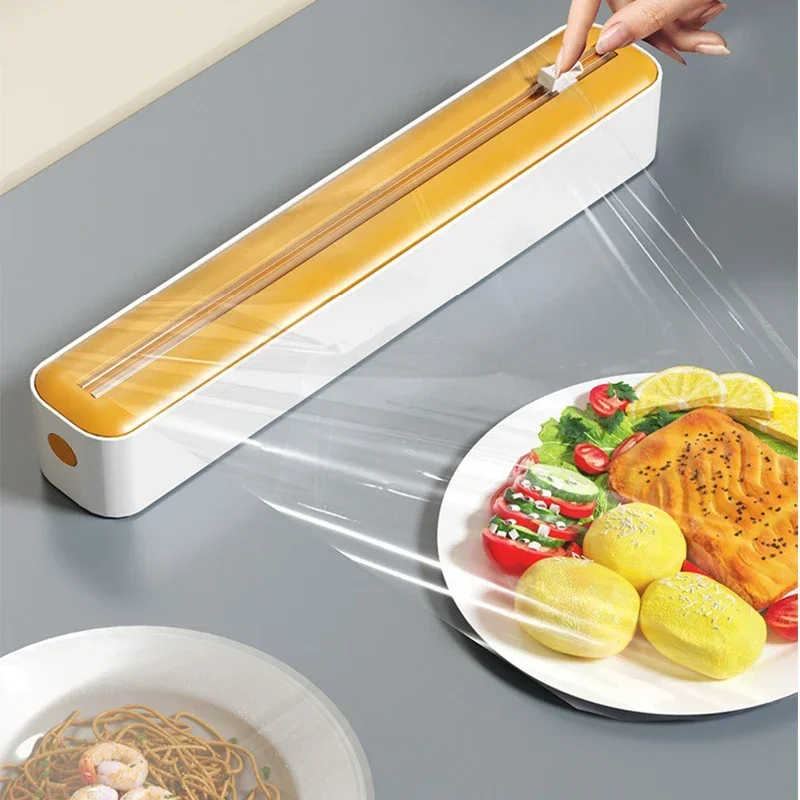 2 in 1 Food Film Dispenser Wrap Dispenser with Cutter Storage Box Aluminum Foil Stretch Film Cutter Wall Shelf Kitchen Organizer thumbnail 3