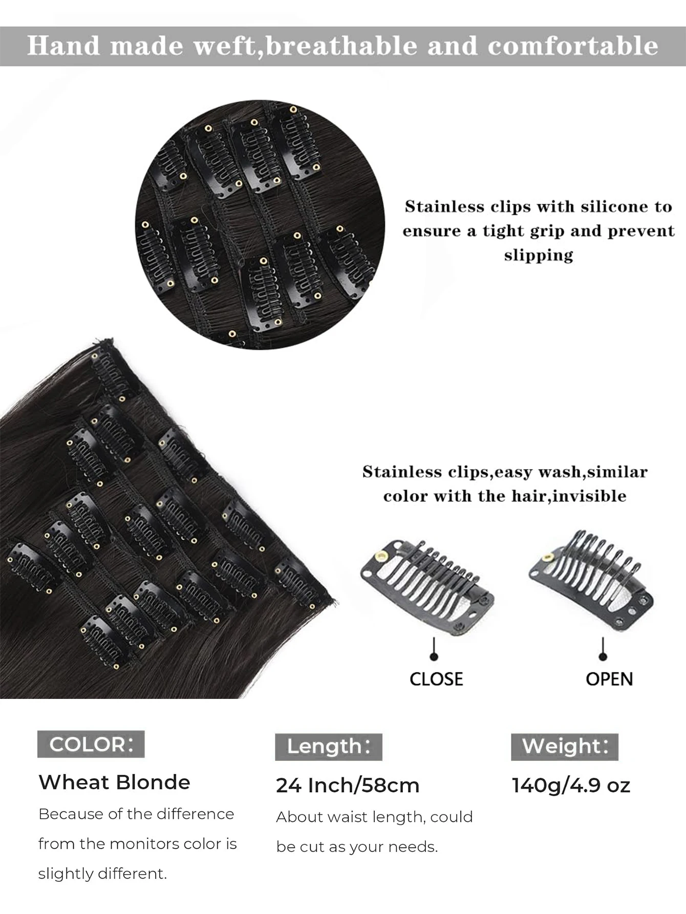 Synthetic 6PCS Clip in Hair Extensions Black Hair Straight Extensions for Women Layered Hair Extensions Heat Resistant Long Wavy thumbnail 4