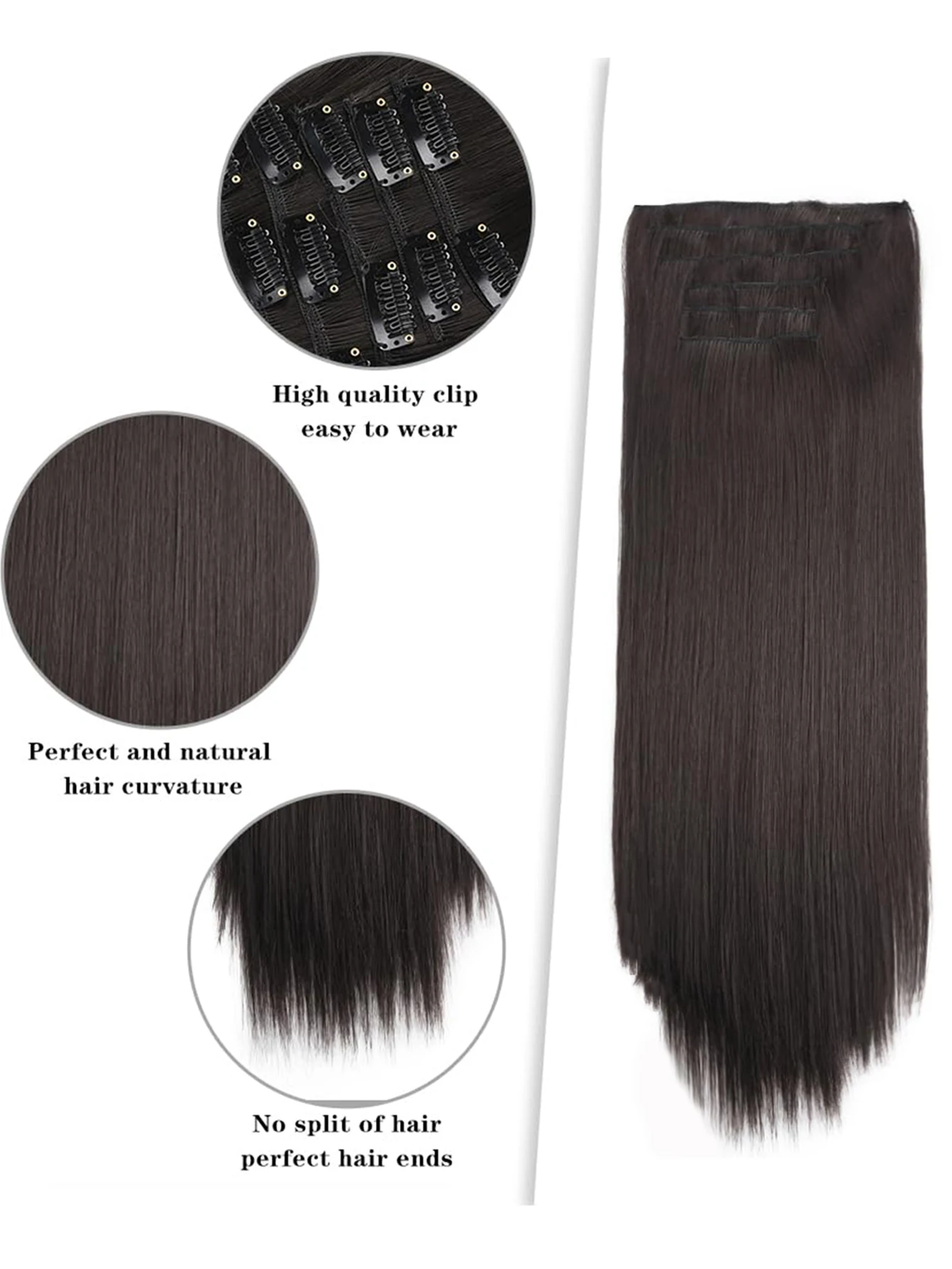 Synthetic 6PCS Clip in Hair Extensions Black Hair Straight Extensions for Women Layered Hair Extensions Heat Resistant Long Wavy thumbnail 2