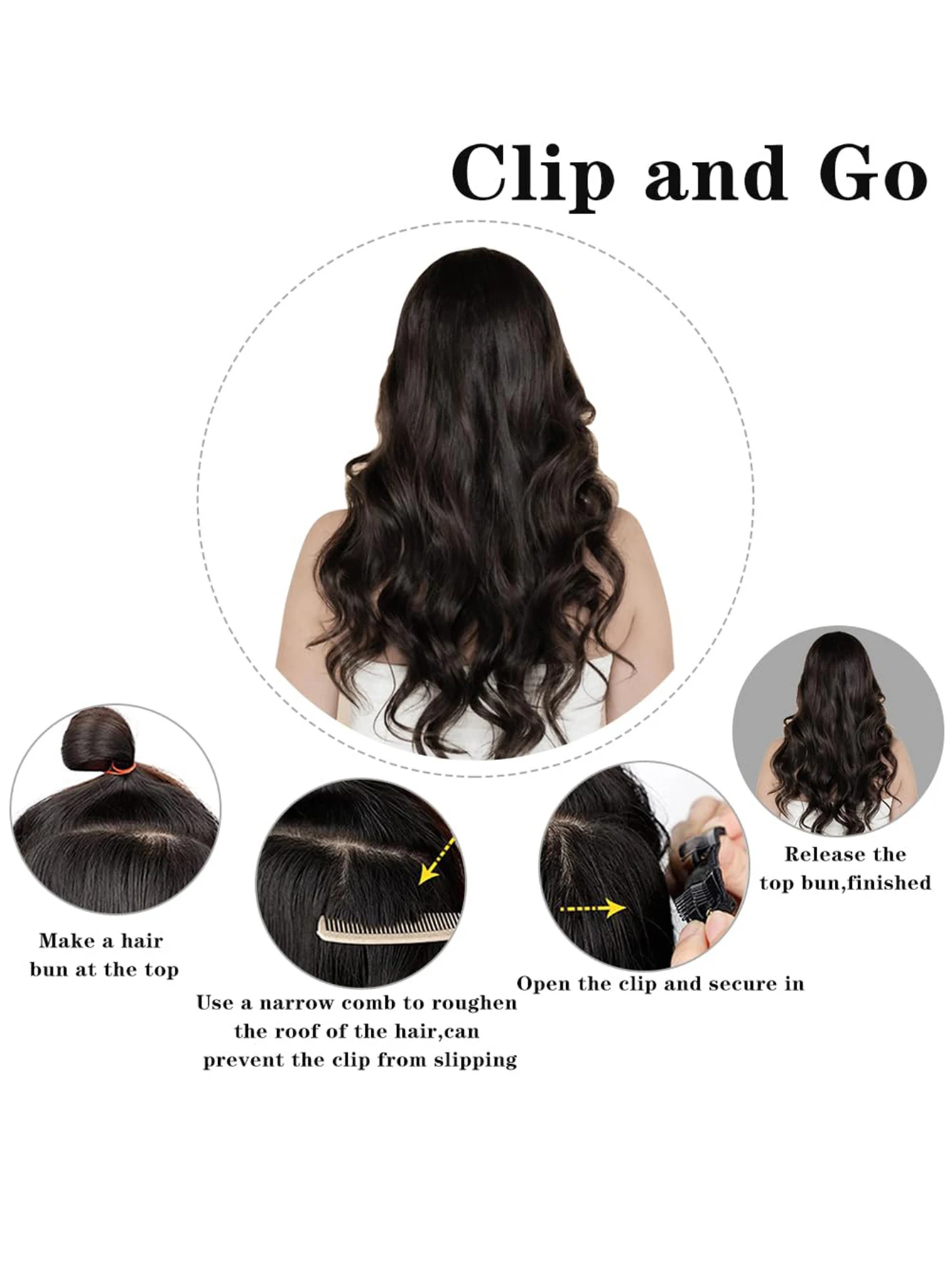 Synthetic 6PCS Clip in Hair Extensions Black Hair Straight Extensions for Women Layered Hair Extensions Heat Resistant Long Wavy thumbnail 5