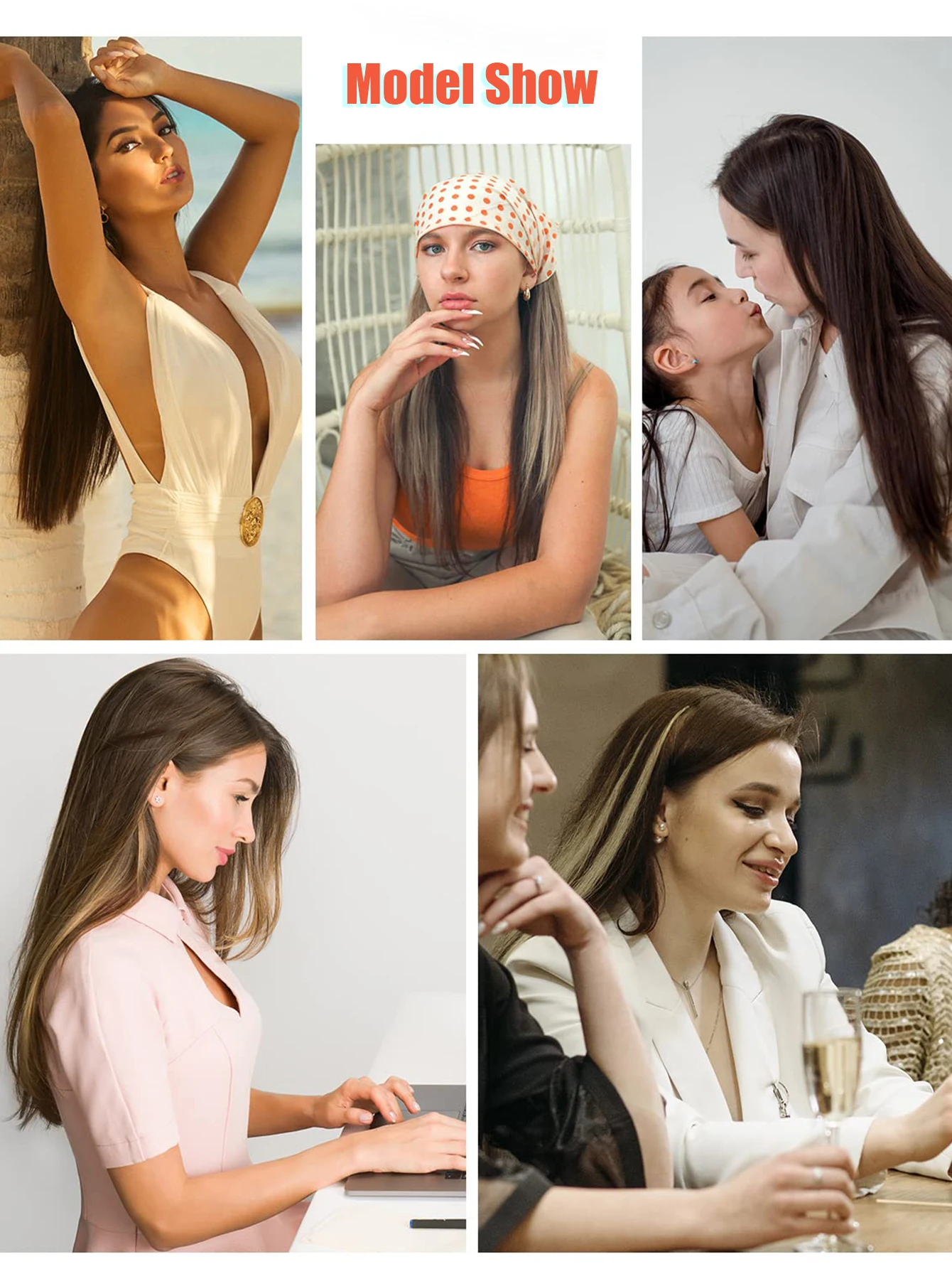 Synthetic 6PCS Clip in Hair Extensions Black Hair Straight Extensions for Women Layered Hair Extensions Heat Resistant Long Wavy thumbnail 6