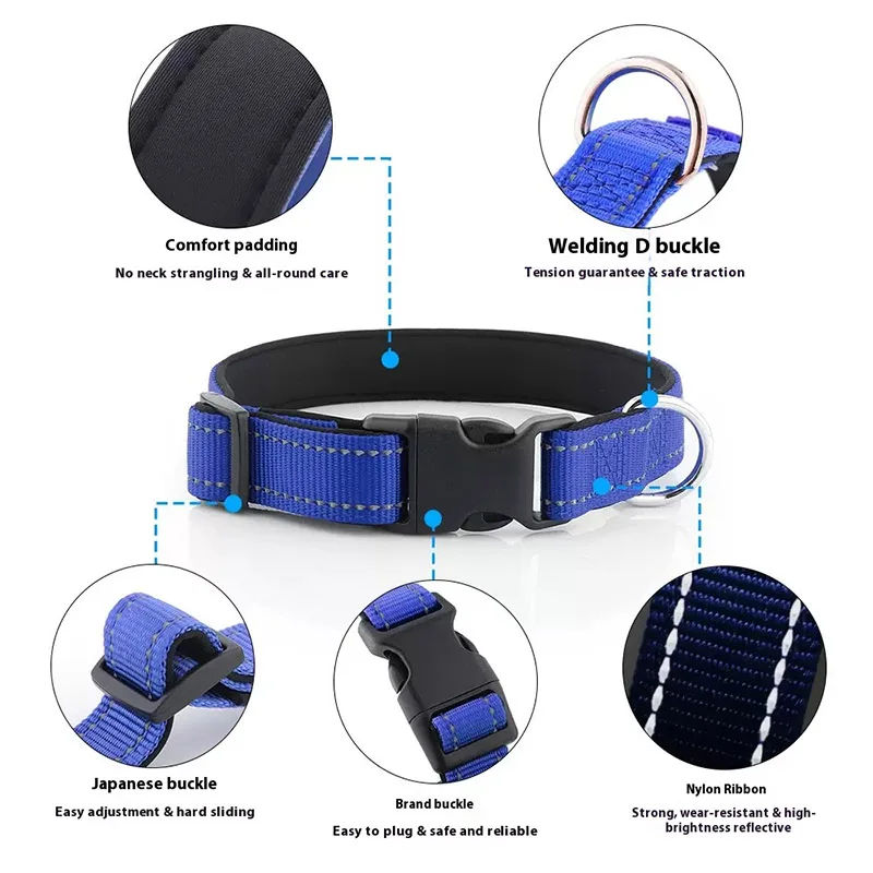 Reflective Dog Collar For Medium Large Dogs Soft Neoprene Padded Nylon Sturdy Adjustable Pets Collar for Medium Large Dogs thumbnail 4