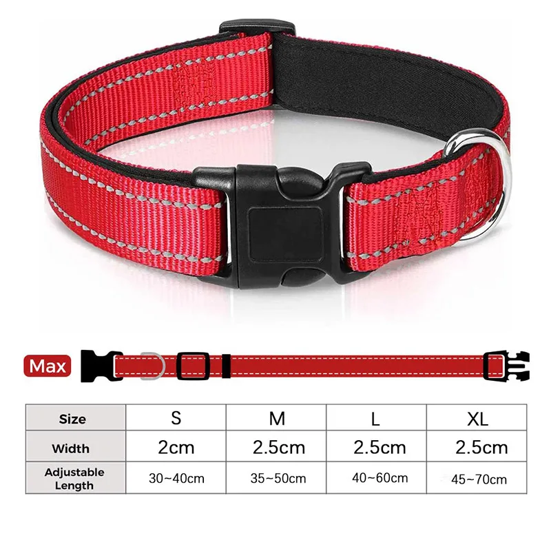 Reflective Dog Collar For Medium Large Dogs Soft Neoprene Padded Nylon Sturdy Adjustable Pets Collar for Medium Large Dogs thumbnail 5