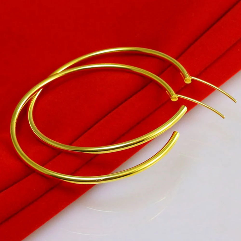 Gold Plated Smooth Round Circle Big Hoop Earrings for Women Size 12/25/30/40/50/60mm Stainless Steel Jewelry Accessories Gifts thumbnail 5