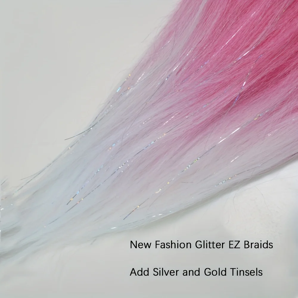 EZ Braids Synthetic Ombre Braiding Hair Add Tinsels 26 Inch Pre Stretched Colored Braids Rainbow Hairpieces For Women Girls Diy thumbnail 3