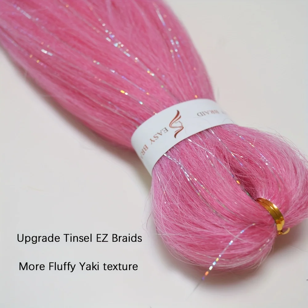 EZ Braids Synthetic Ombre Braiding Hair Add Tinsels 26 Inch Pre Stretched Colored Braids Rainbow Hairpieces For Women Girls Diy thumbnail 2