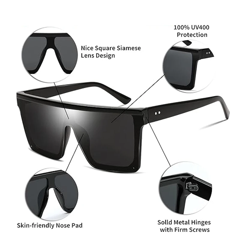 Extra large sunglasses for men and women, flat top square fashionable sunshade hat UV400 thumbnail 2