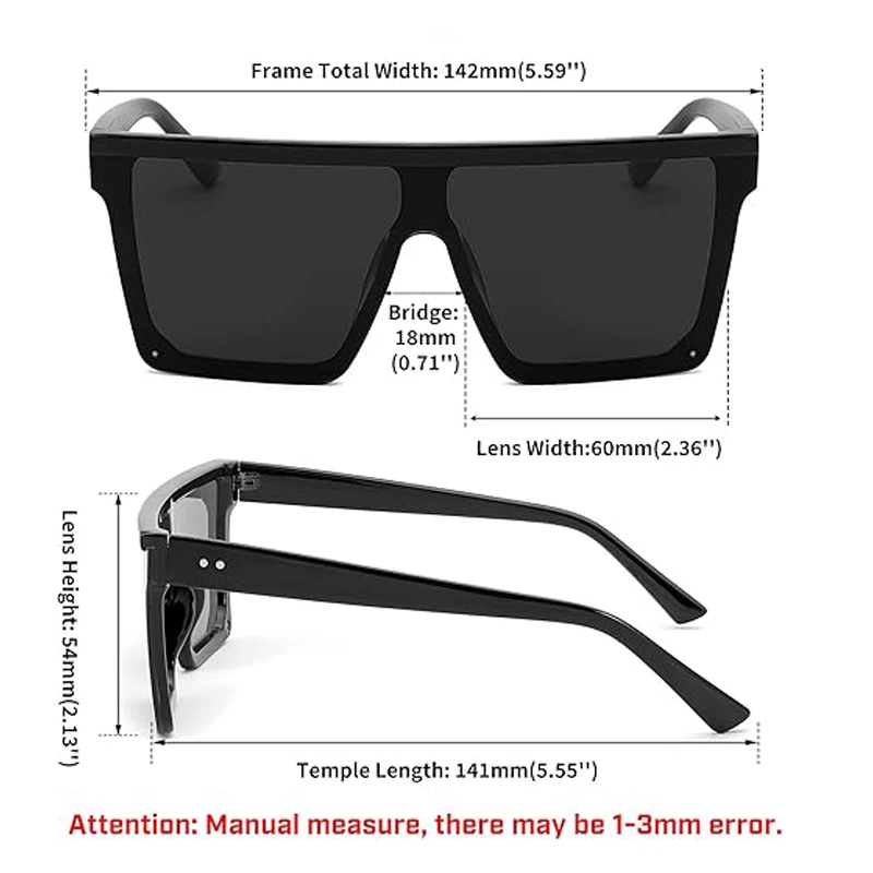 Extra large sunglasses for men and women, flat top square fashionable sunshade hat UV400 thumbnail 3