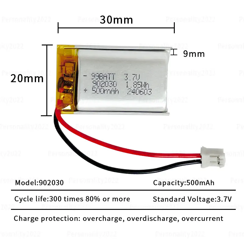 500mAh 902030 3.7V Li Polymer Battery  Li-ion Battery for Solar Light DVD Tracker Anti-theft Device GPS Lipo Rechargeable Cell thumbnail 4