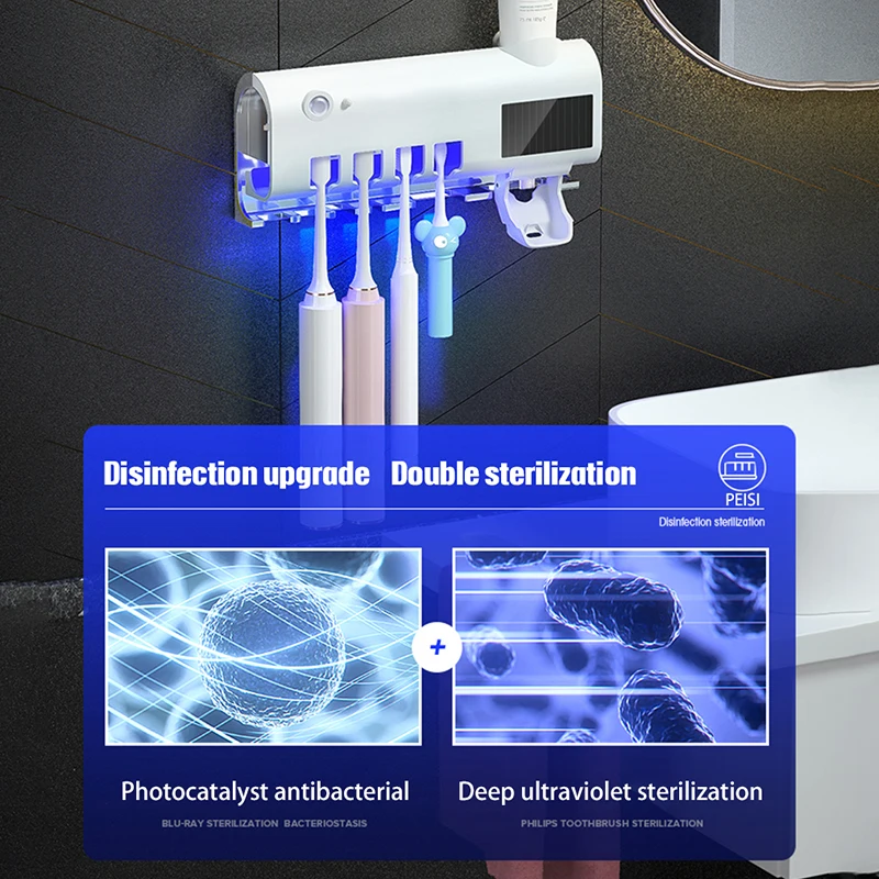 Automatic Toothpaste Solar Energy UV Toothbrush Holder Wall Toothbrush Sterilizer Dispenser Squeezers Bathroom Accessories thumbnail 3