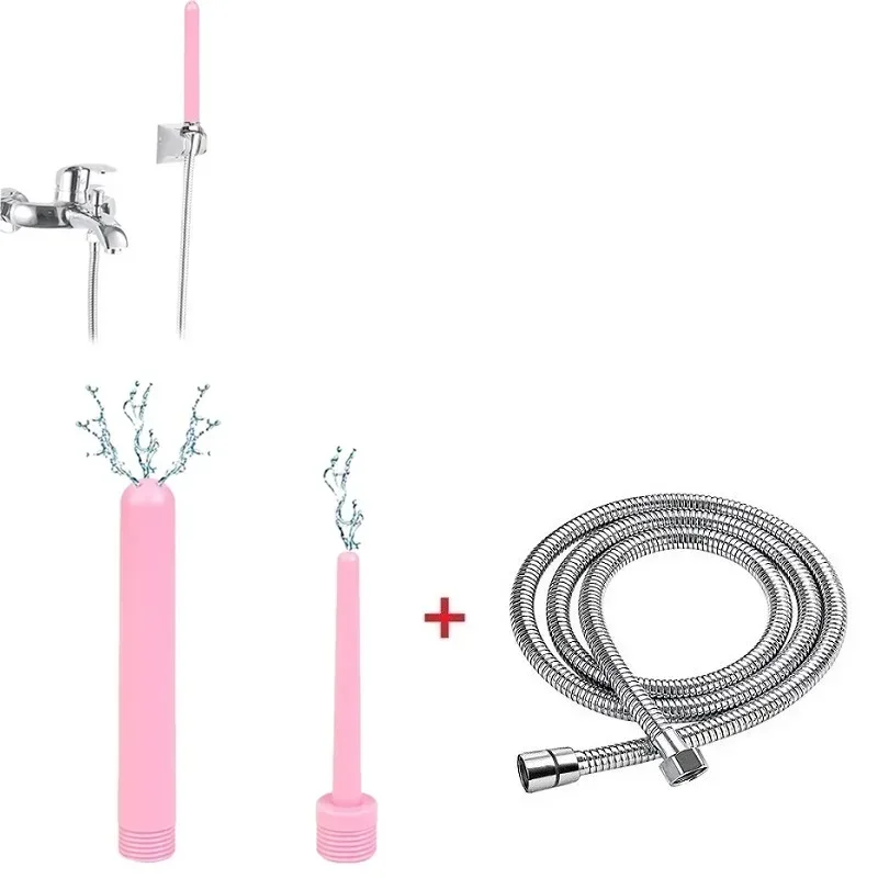 Pink Douche Silicone Enema Syringe Small Long  Anal Shower Cleaning Head Anal Beads Butt Plug Nozzle Tip Faucet Attachment Gay thumbnail 2