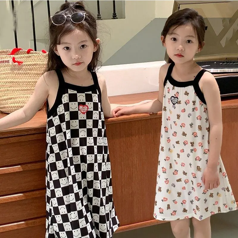 Kids Girls 100% Cotton Nightgown Cartoon Nightdress Girl Sleepwear Nightie Summer Sleeveless Cats Nightwear Children Clothes thumbnail 4