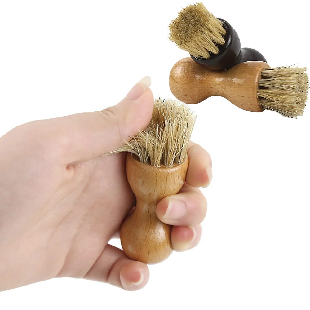 Gourd Shaped Hog Bristle Brushes For Sneakers Multifunction Leather Shoes Polish Brush Portable Wood Handle Home Cleaning Tool thumbnail 5