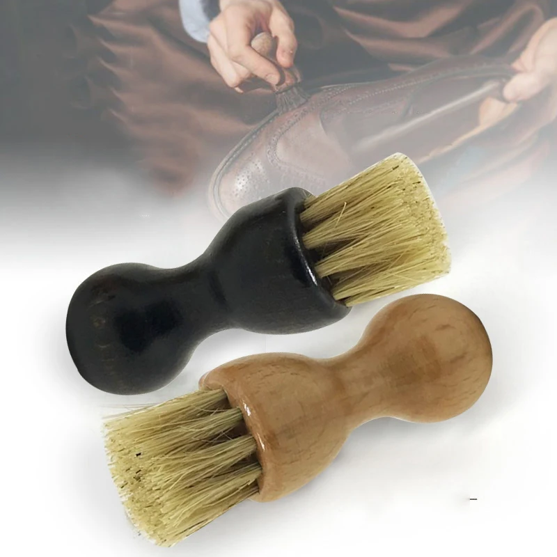 Gourd Shaped Hog Bristle Brushes For Sneakers Multifunction Leather Shoes Polish Brush Portable Wood Handle Home Cleaning Tool thumbnail 4