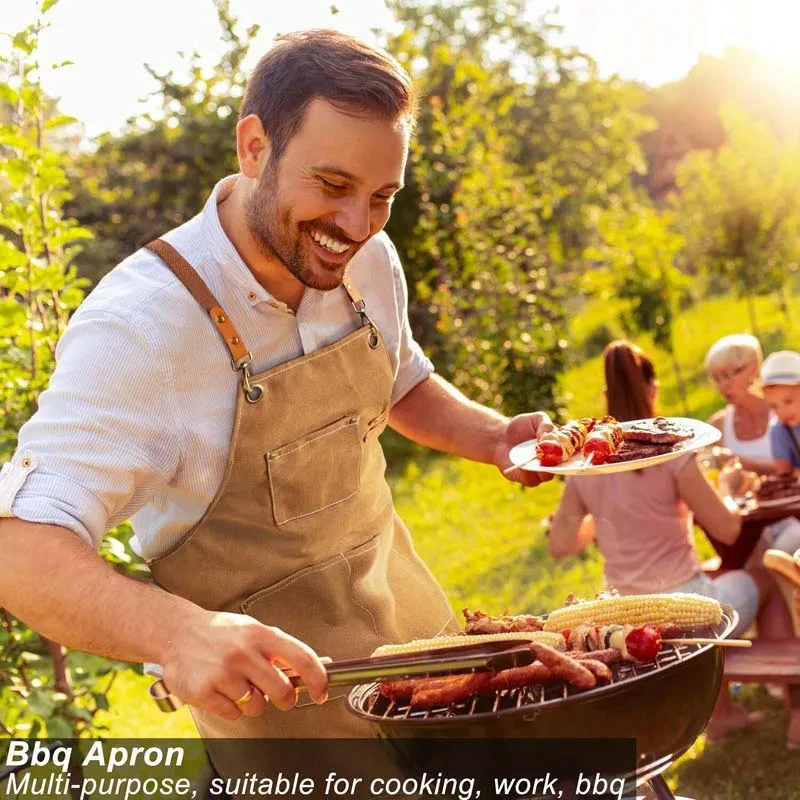 Household Canvas Apron Oil-proof Can Wipe Hands Kitchen CookingMen Women Adult with Tool Pockets Fashion Coffee Over Apron thumbnail 5