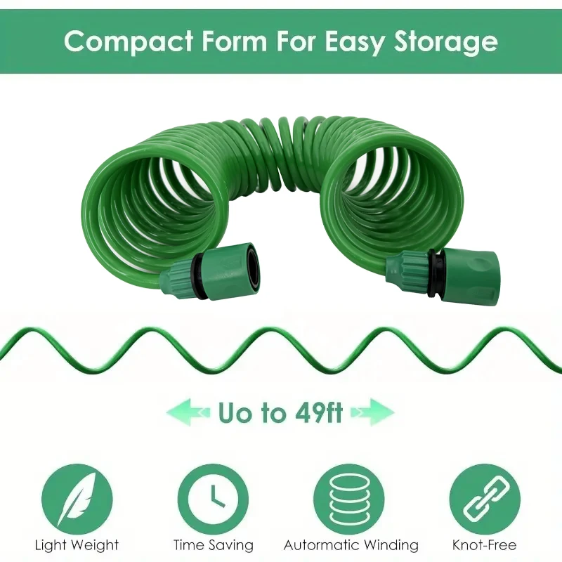 Garden Irrigation Water Pipe, Watering Nozzle, Garden Hose With 7-Function Nozzle, Car Cleaning Spring Pipe, Plastic Hose thumbnail 2