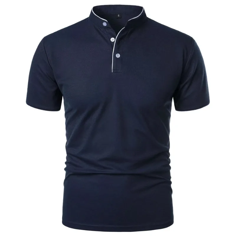 New Men's Short Sleeve Collar Polo Shirts Summer Solid Color Casual Polo Shirt Trendy Breathable Loose Basic Splice Oversize Top thumbnail 2